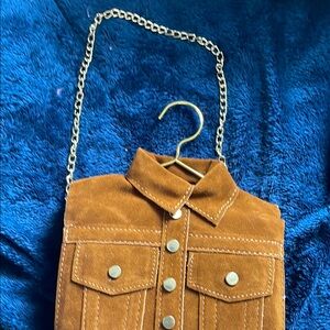 Brown Suede Shirt-Shaped Bag with Gold Chain